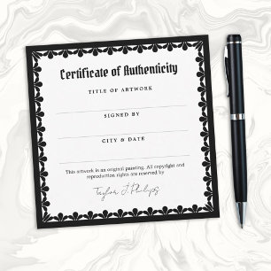 Ornate Gothic Font Certificate of Authenticity