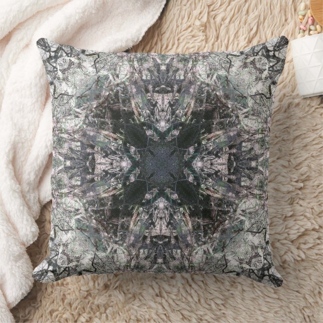 Ornate Gothic Stained Glass Square Cross Mandala Cushion (Blanket)