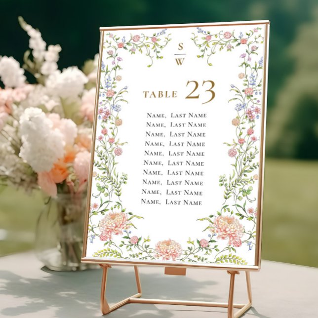 Ornate Grace Pastel Blush Flora Seating Chart Card (Creator Uploaded)