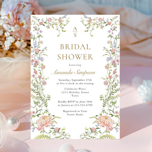 Ornate Grace Pastel Blush Floral Bridal Shower Invitation (Creator Uploaded)