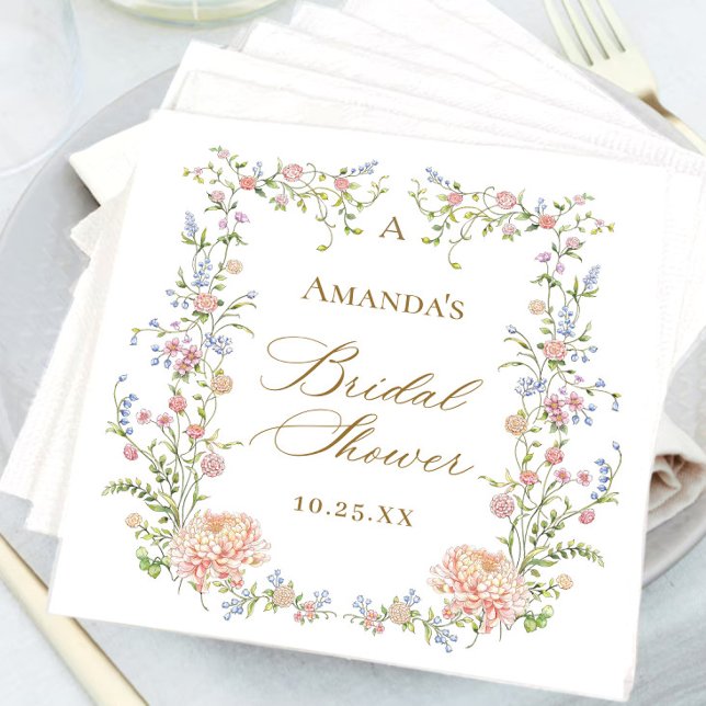 Ornate Grace Pastel Blush Floral Bridal Shower Napkin (Creator Uploaded)