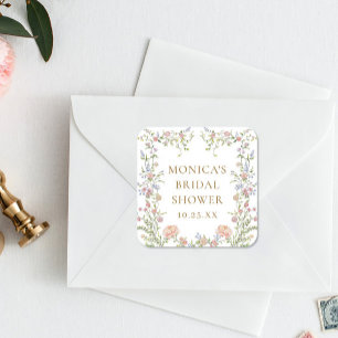 Ornate Grace Pastel Blush Floral Bridal Shower Square Sticker