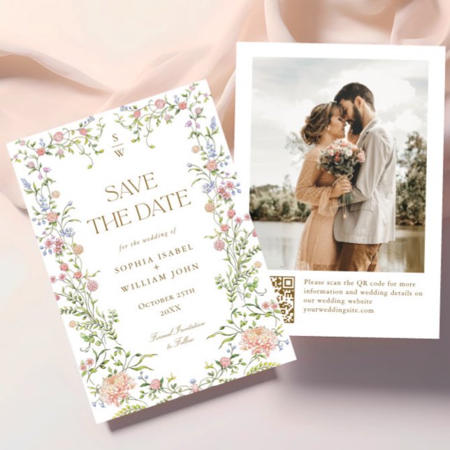 Ornate Grace Pastel Blush Floral Photo Wedding Save The Date (Creator Uploaded)