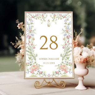 Ornate Grace Pastel Blush Floral Toile Wedding Table Number