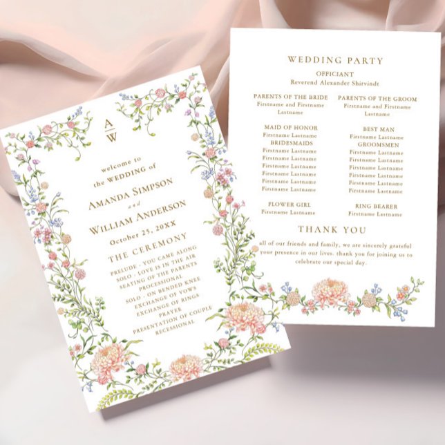 Ornate Grace Pastel Blush Floral Wedding Ceremony Programme (Creator Uploaded)