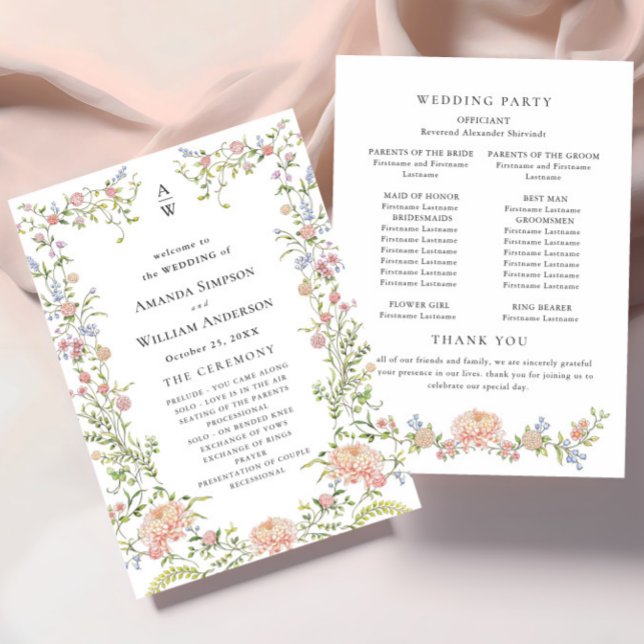 Ornate Grace Pastel Blush Floral Wedding Ceremony Programme (Creator Uploaded)