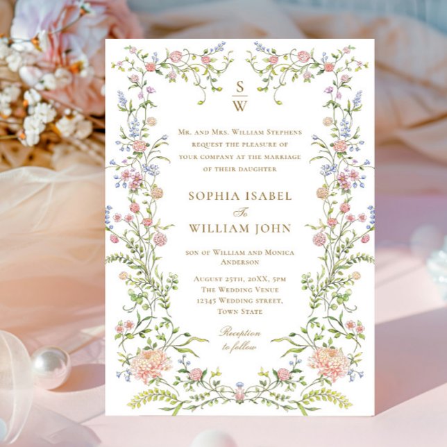 Ornate Grace Pastel Blush Floral Wedding Invitation (Creator Uploaded)