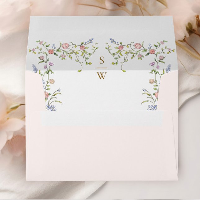 Ornate Grace Pastel Blush Floral Wedding Invite Envelope (Creator Uploaded)