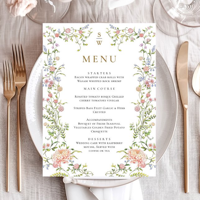 Ornate Grace Pastel Blush Floral Wedding Menu (Creator Uploaded)