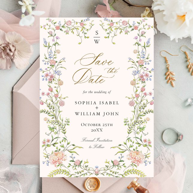 Ornate Grace Pastel Blush Floral Wedding Save The Date (Creator Uploaded)
