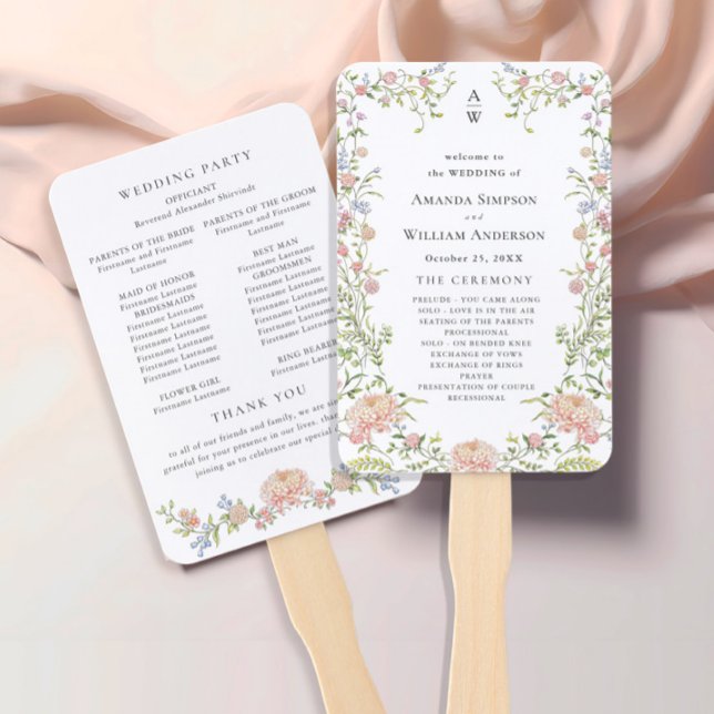 Ornate Grace Pastel Blush Wedding Ceremony Program Hand Fan (Creator Uploaded)