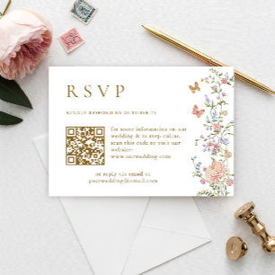 Ornate Grace Pastel Pink QR code Wedding RSVP card