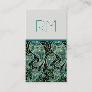Ornate Green And Black Paisley Lace-Template Business Card