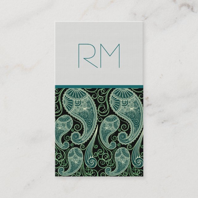 Ornate Green And Black Paisley Lace-Template Business Card (Front)