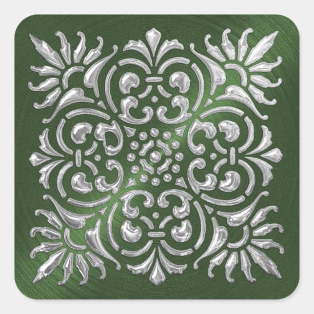 Ornate Green and Silver Embossed Look Sticker (Front)