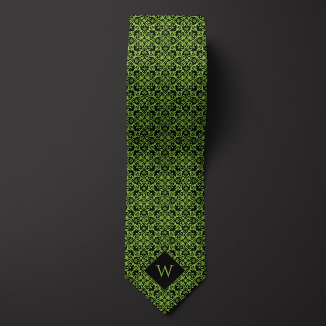 Ornate Green & Black Arabesque Monogram Tie (Creator Uploaded)