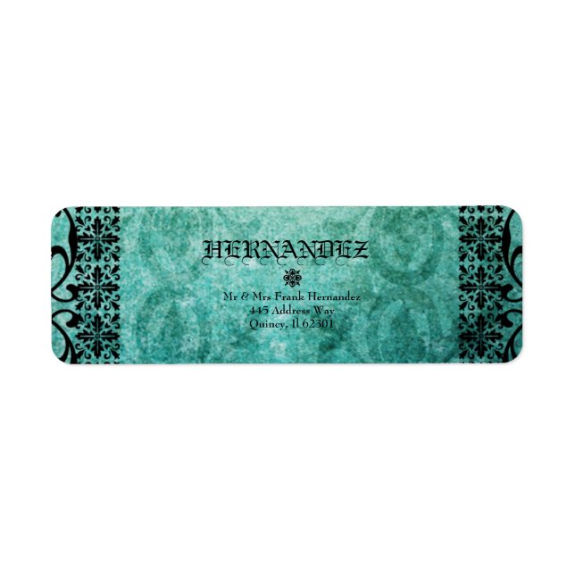 Ornate Green Damask Gothic Address Label. (Front)