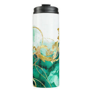 ORNATE GREEN & GOLD ABSTRACT AGATE LOOK THERMAL TUMBLER