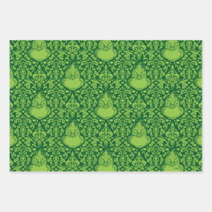 Ornate Green Grinch Pattern Wrapping Paper Sheet