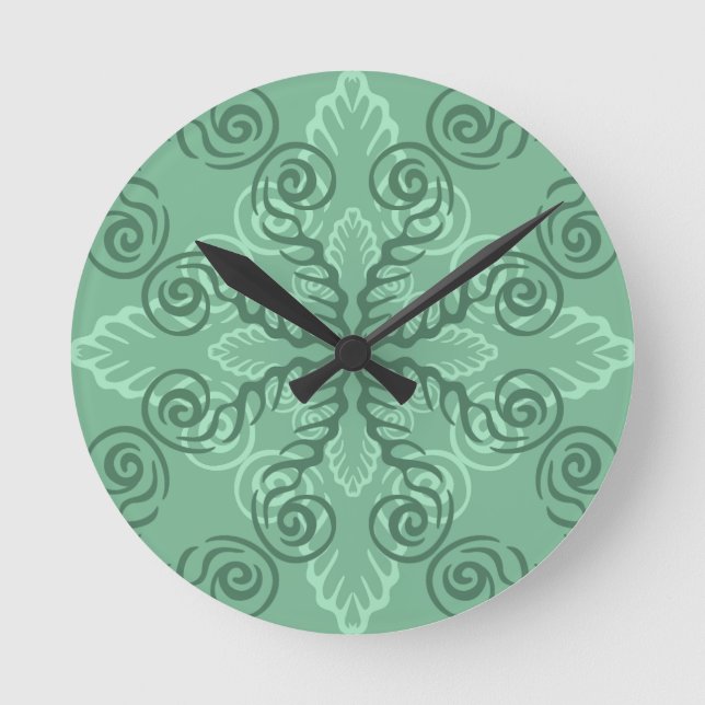 Ornate Green Leafy Scrollwork Wall Clock (Front)