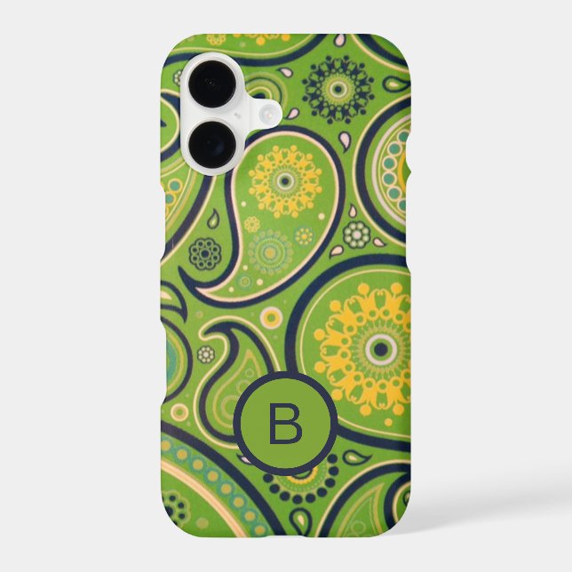 Ornate Green Paisley Pattern Monogram (Back)