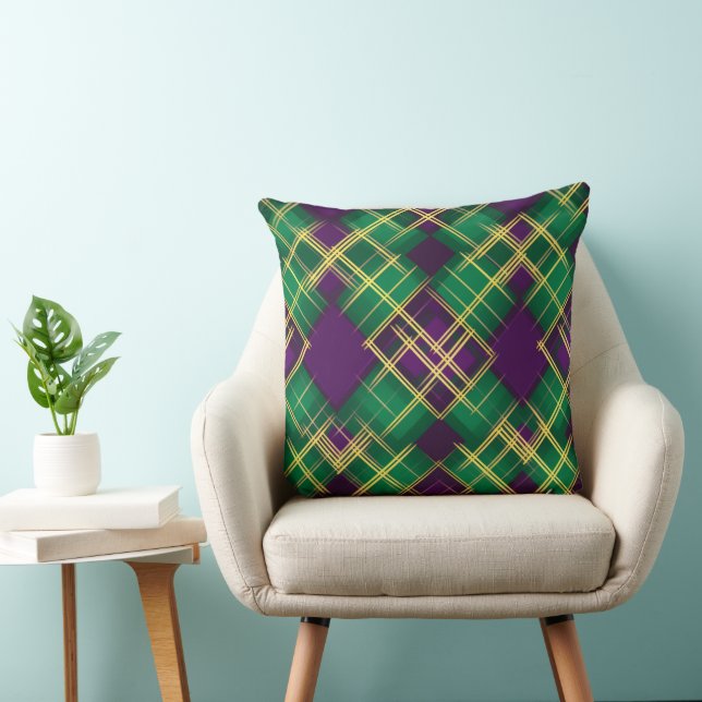 ORNATE GREEN & PURPLE DIAMOND PATTERN CUSHION (Chair)
