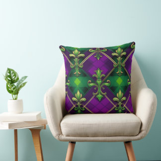 ORNATE GREEN & PURPLE DIAMOND PATTERN CUSHION