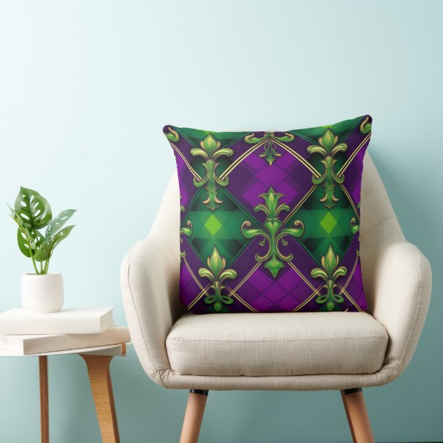ORNATE GREEN & PURPLE DIAMOND PATTERN CUSHION (Chair)