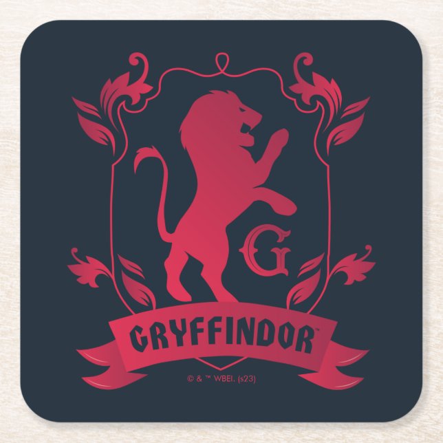 Ornate GRYFFINDOR™ House Crest Square Paper Coaster (Front)