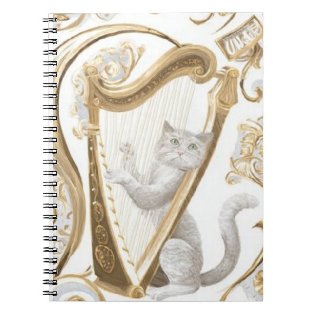 Ornate Harp Cat Notebook – Aesthetic Cover (Front)