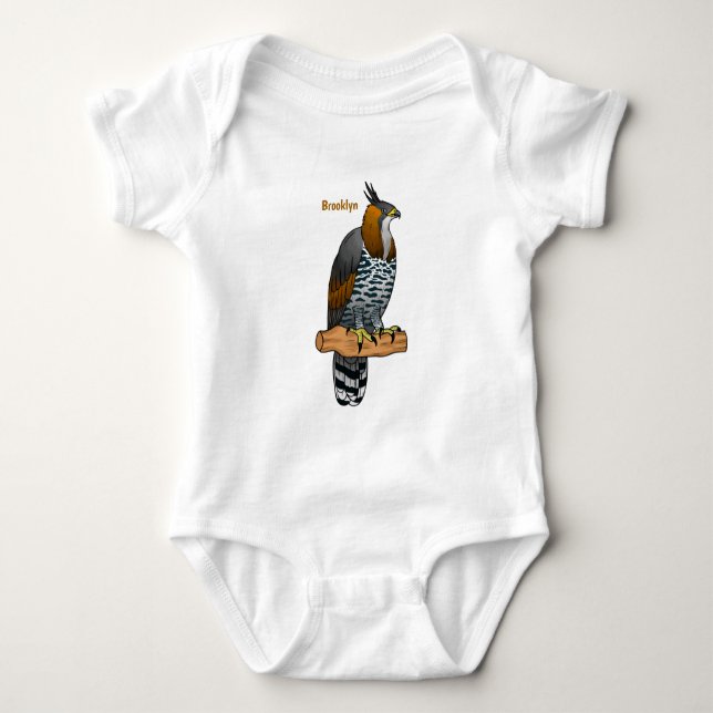 Ornate hawk eagle bird cartoon illustration baby bodysuit (Front)