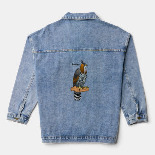 Ornate hawk eagle bird cartoon illustration denim jacket