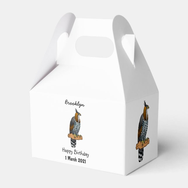 Ornate hawk eagle bird cartoon illustration favour box (Front Side)