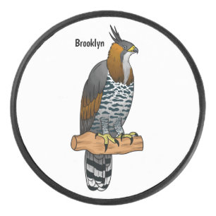 Ornate hawk eagle bird cartoon illustration hockey puck