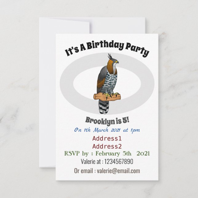 Ornate hawk eagle bird cartoon illustration  invitation (Front)