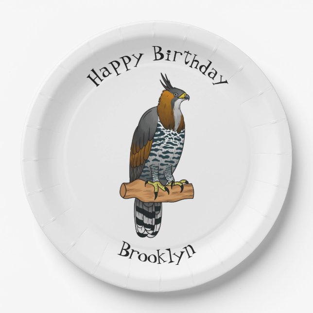 Ornate hawk eagle bird cartoon illustration  paper plate (Front)