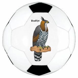 Ornate hawk eagle bird cartoon illustration soccer ball