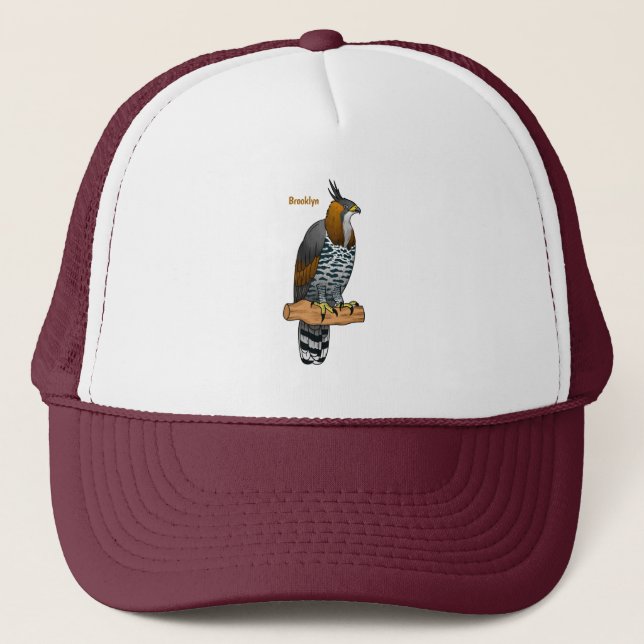 Ornate hawk eagle bird cartoon illustration trucker hat (Front)
