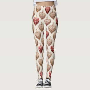 Ornate Heart Ornaments - Baroque & Quilted (1) Leggings