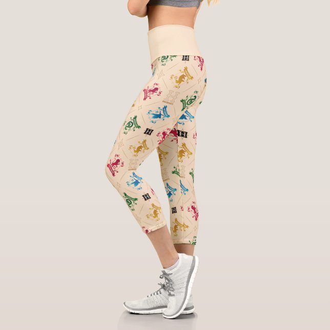 Ornate HOGWARTS™ House Crests Pattern Capri Leggings (Left)