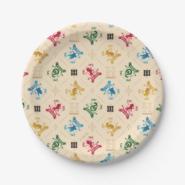 Ornate HOGWARTS™ House Crests Pattern Paper Plate (Front)