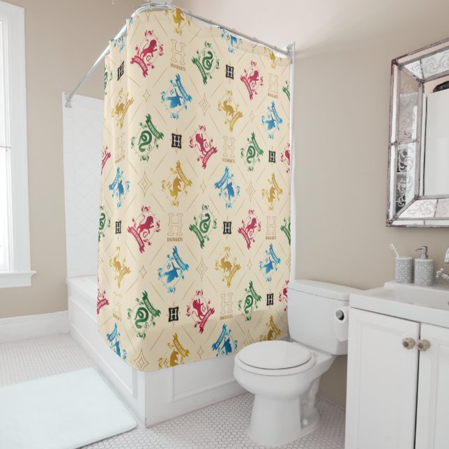 Ornate HOGWARTS™ House Crests Pattern Shower Curtain (In Situ)
