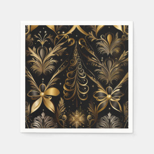 Ornate Holiday Black And Gold Napkin