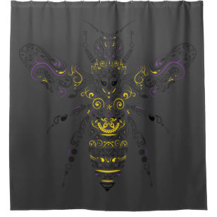 ornate honey bee shower curtain