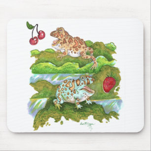 Ornate Horned Frogs Chasing Fruit Art Mouse Pad