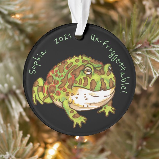 Ornate Horned Frogs 'Un-frog-ettable' Custom Name Ornament (Tree)