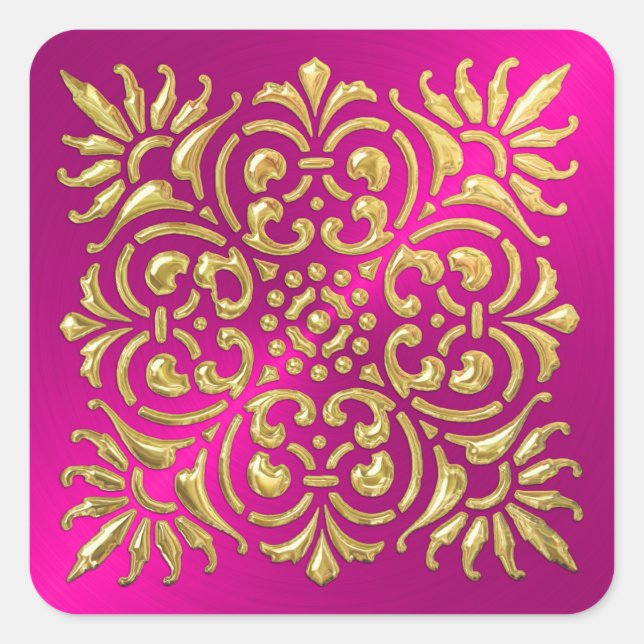 Ornate Hot Pink and Gold Embossed Look Sticker (Front)