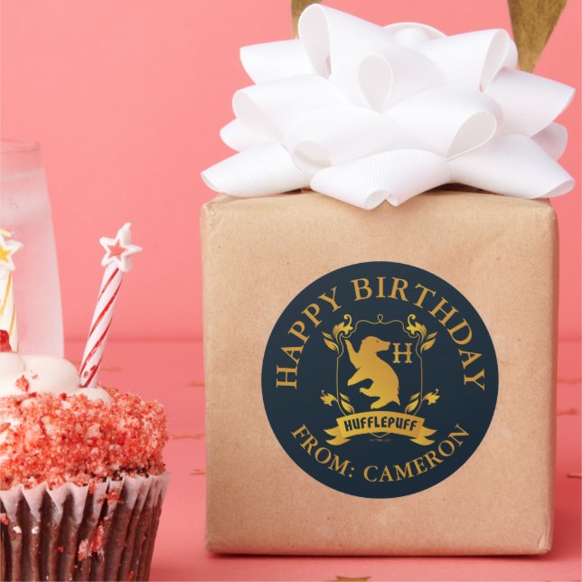 Ornate HUFFLEPUFF™ House Crest | Happy Birthday Classic Round Sticker (Party)
