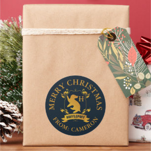 Ornate HUFFLEPUFF™ House Crest   Merry Christmas Classic Round Sticker