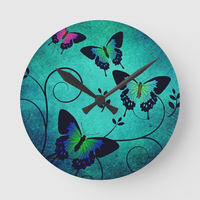 Ornate Jewel Butterflies Round Clock (Front)
